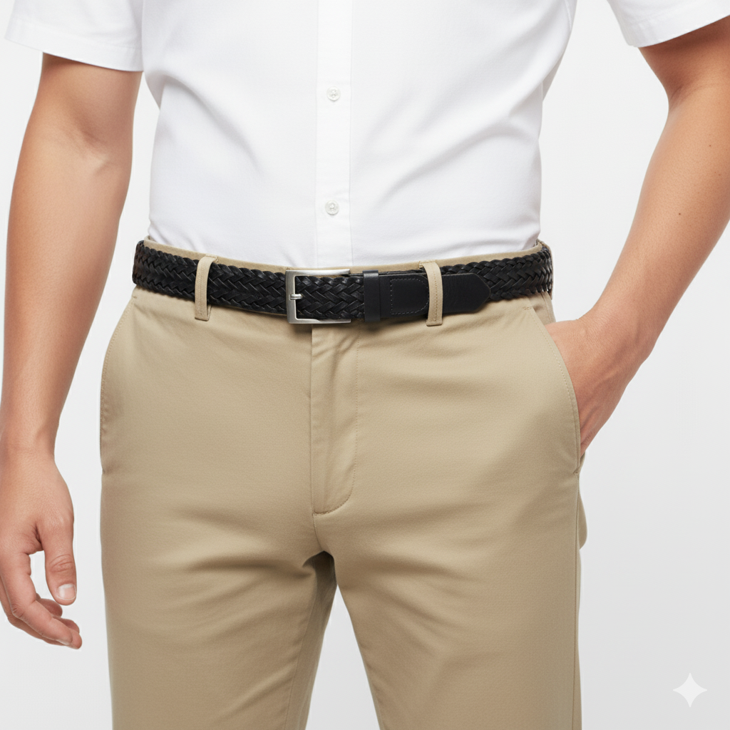 Helix Noir | Textured  Genuine Leather Belt | Brushed Steel Architectural Pin Buckle