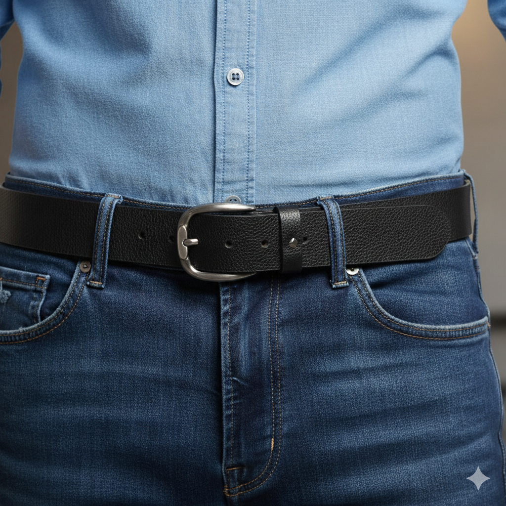 Axion Noir | Textured Genuine Leather Belt | Brushed Steel Ergonomic Pin Buckle