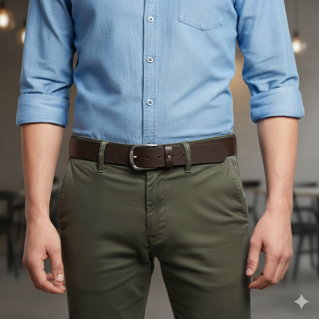 Axion Espresso | Brushed Steel Pin Buckle Leather Belt