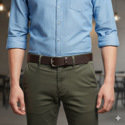 Axion Noir | Textured Genuine Leather Belt | Brushed Steel Ergonomic Pin Buckle