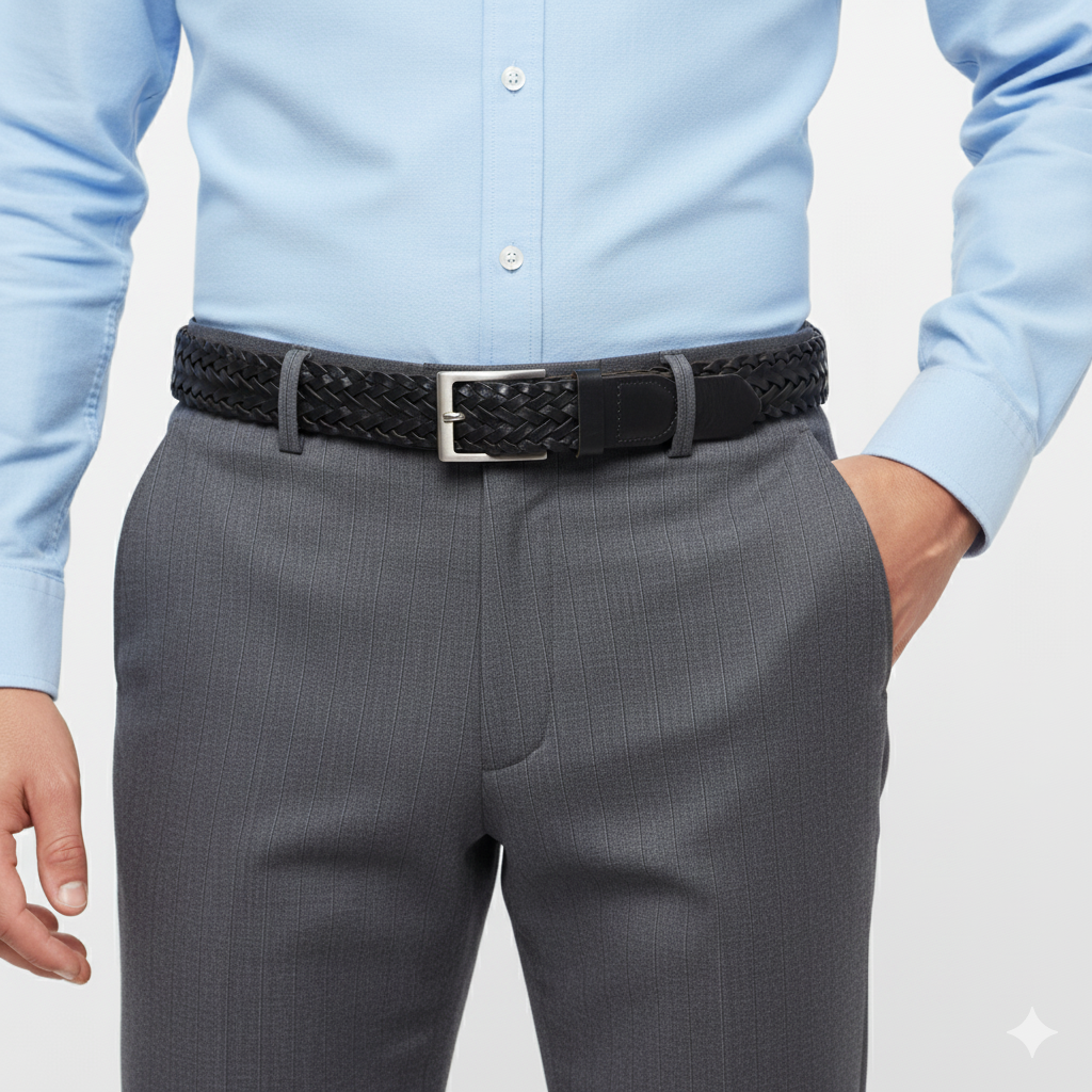 Helix Noir | Textured  Genuine Leather Belt | Brushed Steel Architectural Pin Buckle