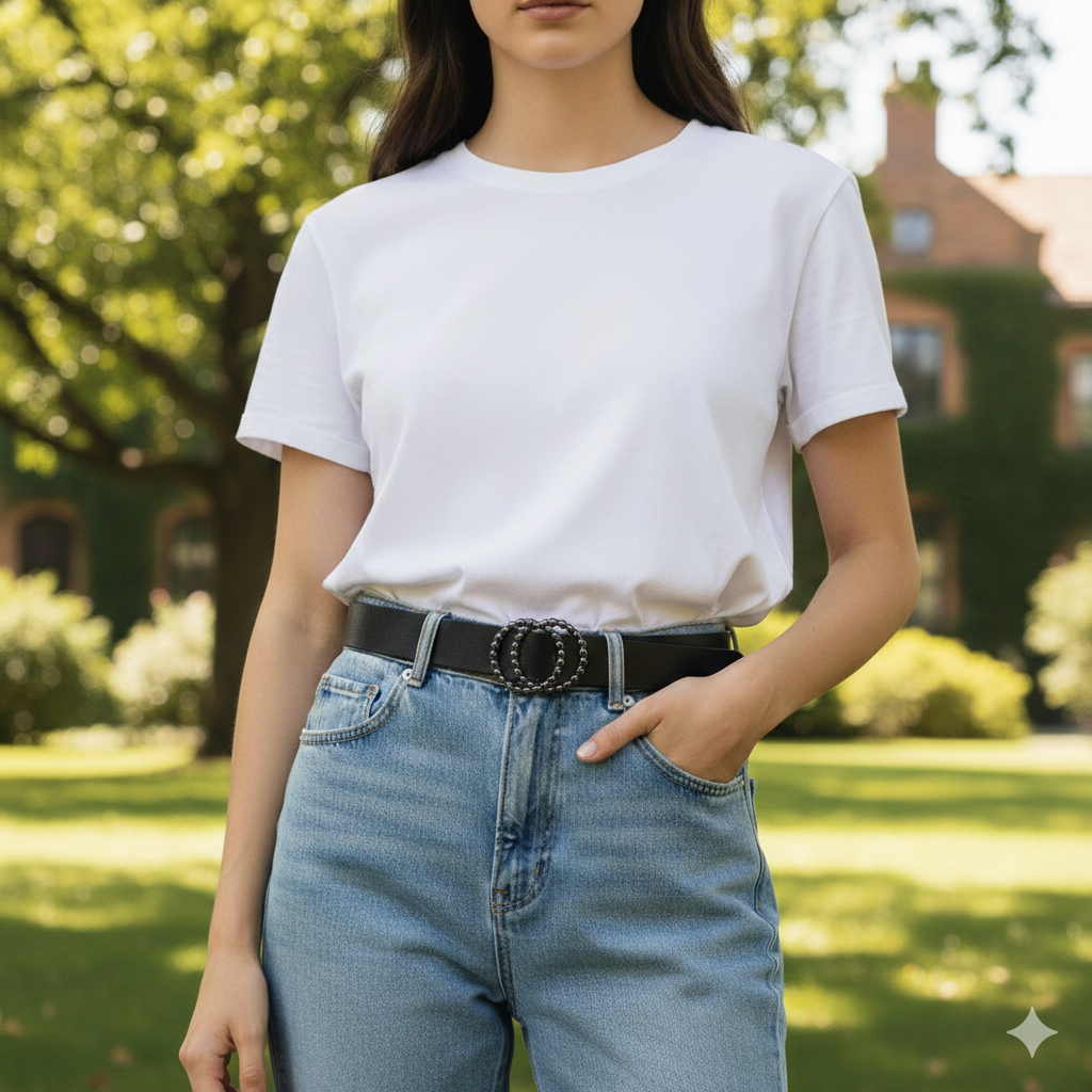 Chérie A et N | Gunmetal Ring Buckle Leather Belt