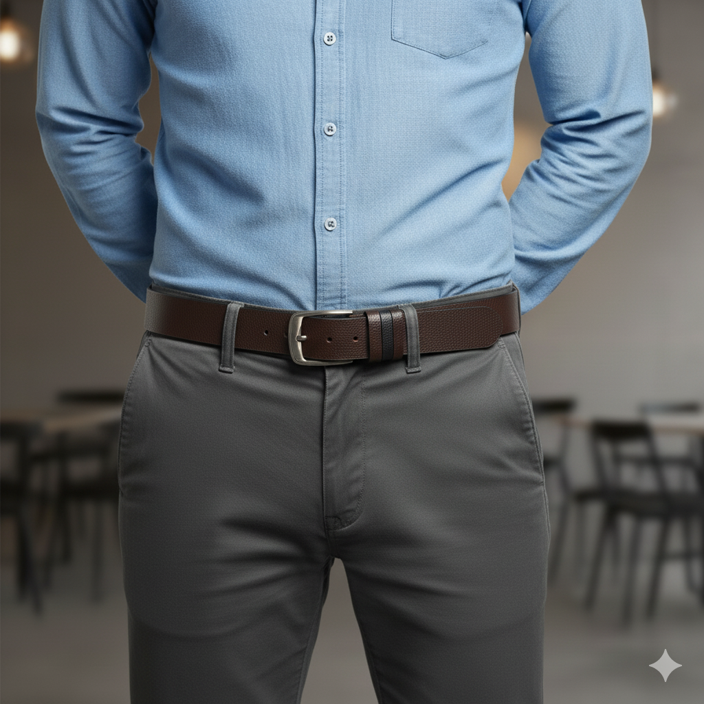 Chromis Espresso | Pebbled Textured Genuine Leather Belt | Brushed Steel Pin Buckle