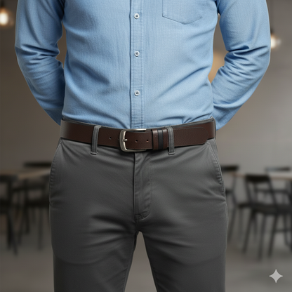 Chromis Espresso | Pebbled Textured Genuine Leather Belt | Brushed Steel Pin Buckle