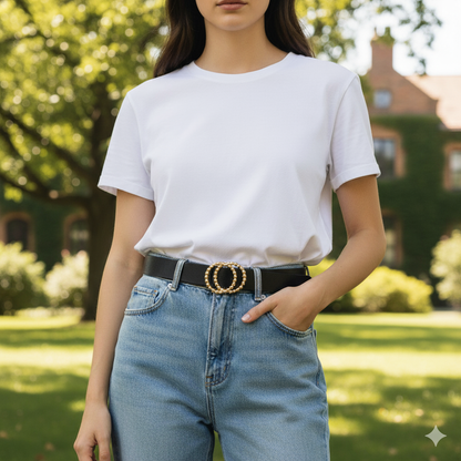 Chérie Noir | Genuine Leather Belt | Gold Plated Ring Buckle