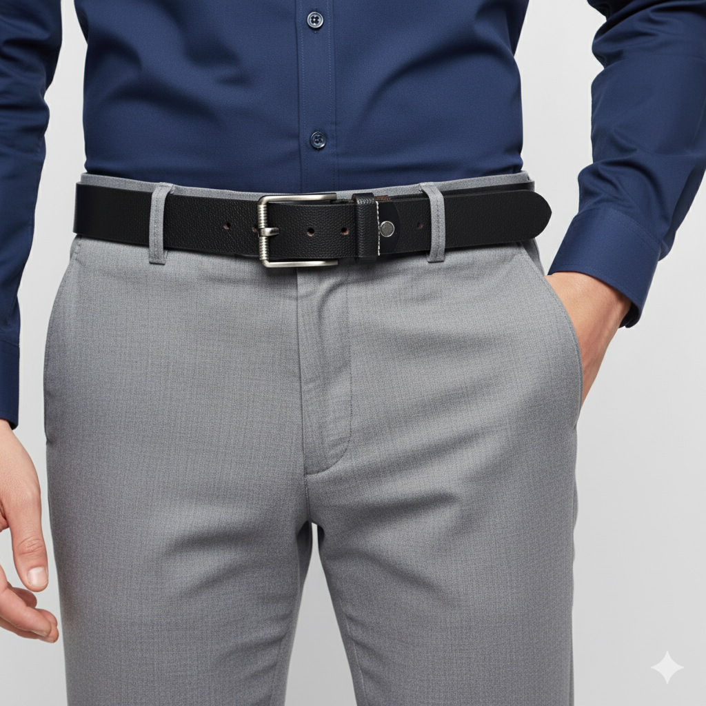 Poseidon Noir | Genuine Leather Belt | Brushed Steel Refined Pin Buckle