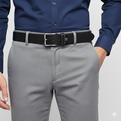 Poseidon Noir | Genuine Leather Belt | Brushed Steel Refined Pin Buckle