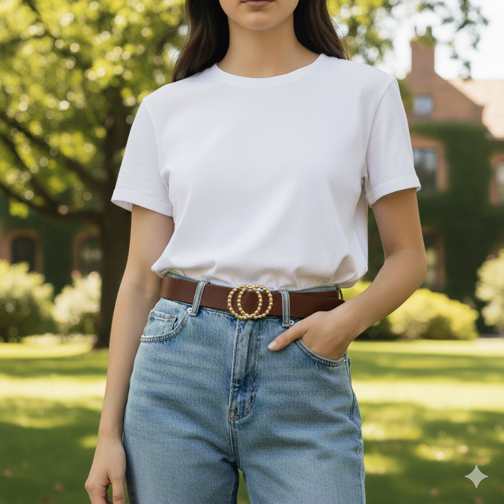 Chérie Espresso | Genuine Leather Belt | Gold Plated Ring Buckle
