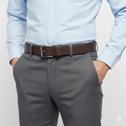 Poseidon Noir | Genuine Leather Belt | Brushed Steel Refined Pin Buckle