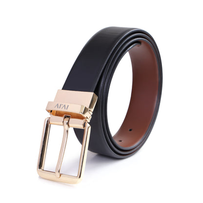 Orphée Silk | Gold Plate Buckle | Reversible Smooth Vegan Leather Belt