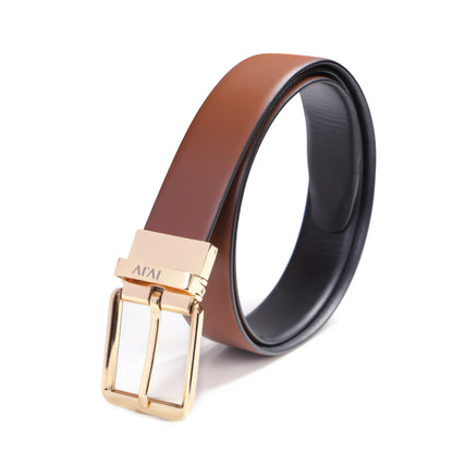 Orphée Silk | Gold Plate Buckle | Reversible Smooth Vegan Leather Belt