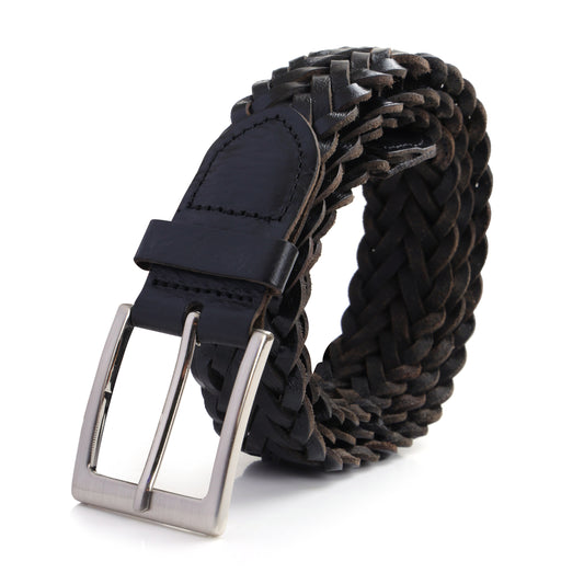 Helix Noir | Textured  Genuine Leather Belt | Brushed Steel Architectural Pin Buckle