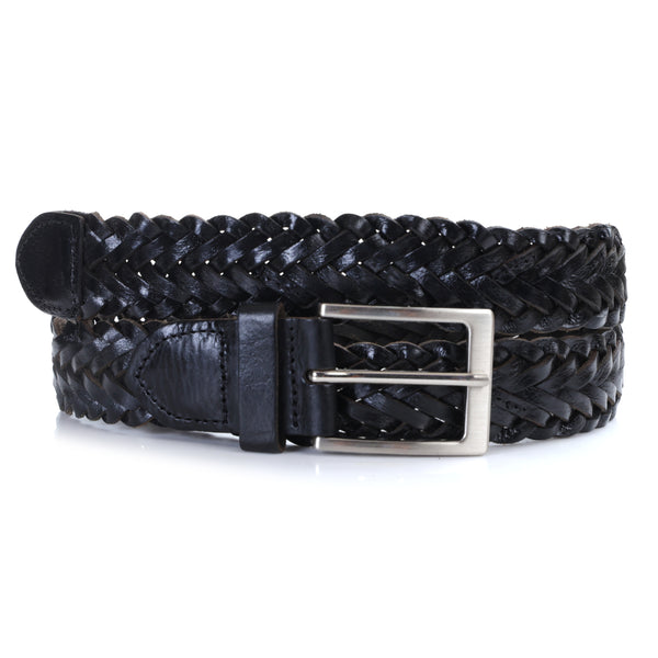 Helix Noir | Brushed Steel Pin Buckle Leather Belt