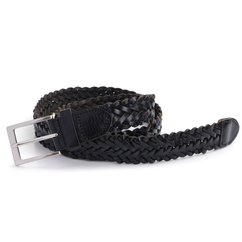 Helix Noir | Brushed Steel Pin Buckle Leather Belt