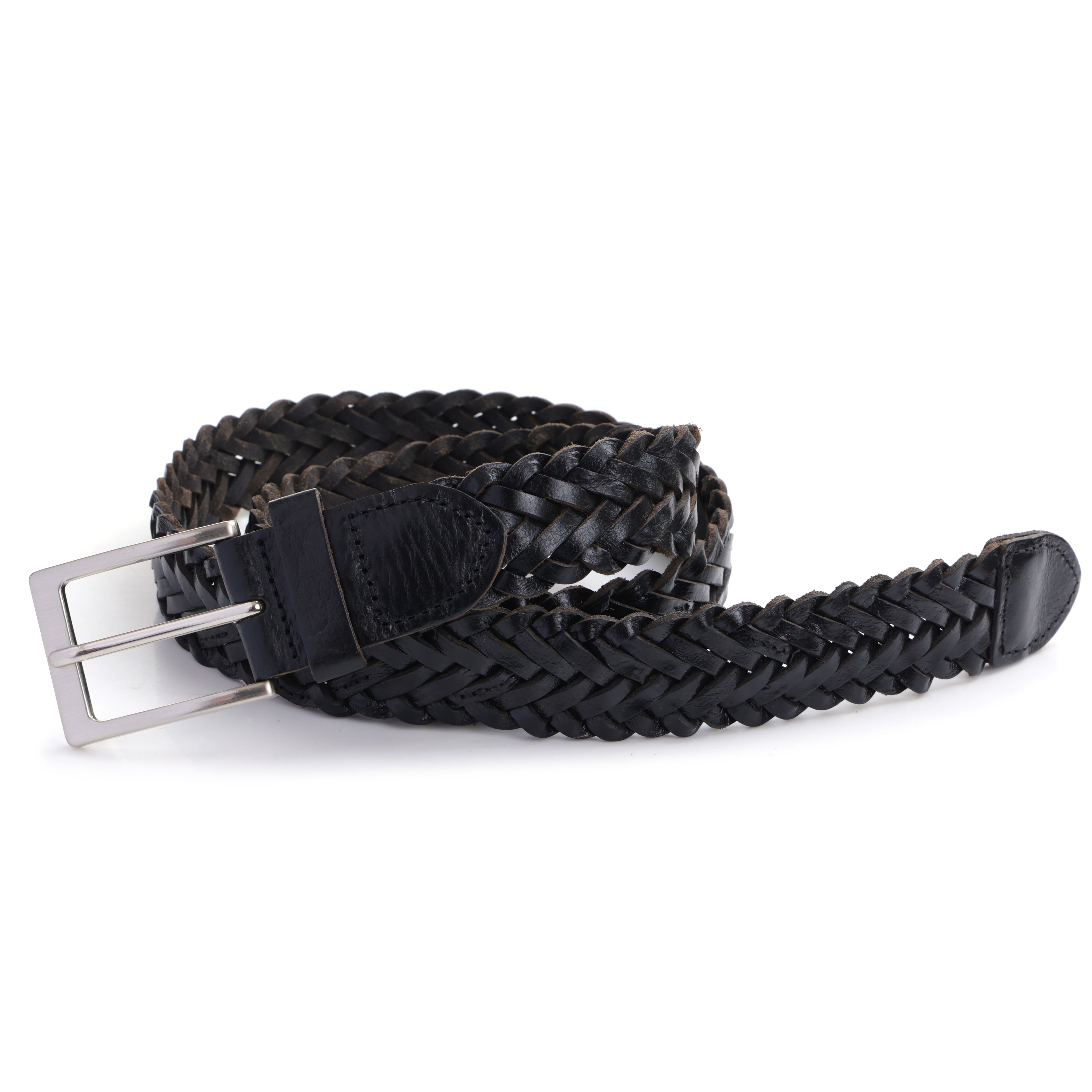 Helix Noir | Brushed Steel Pin Buckle Leather Belt
