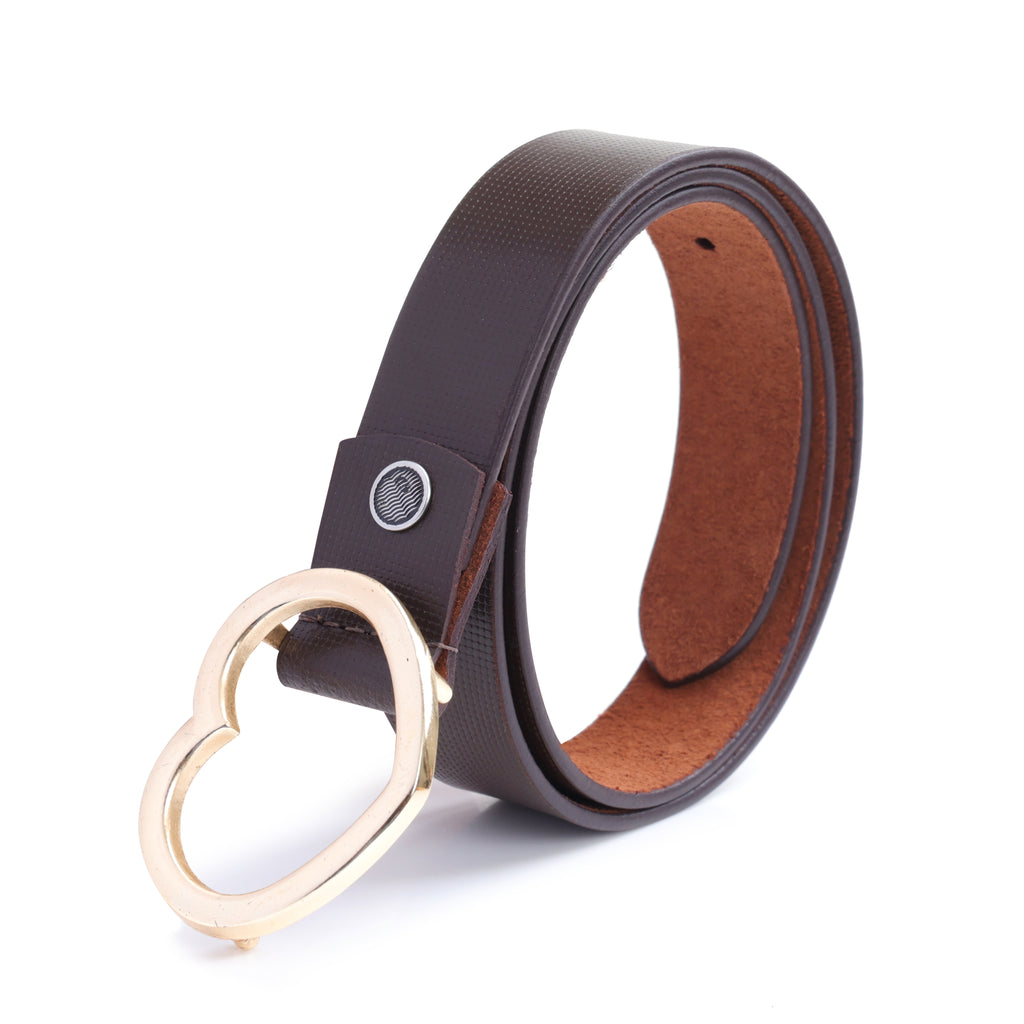 Amour Espresso | Gold Heart Buckle Leather Belt