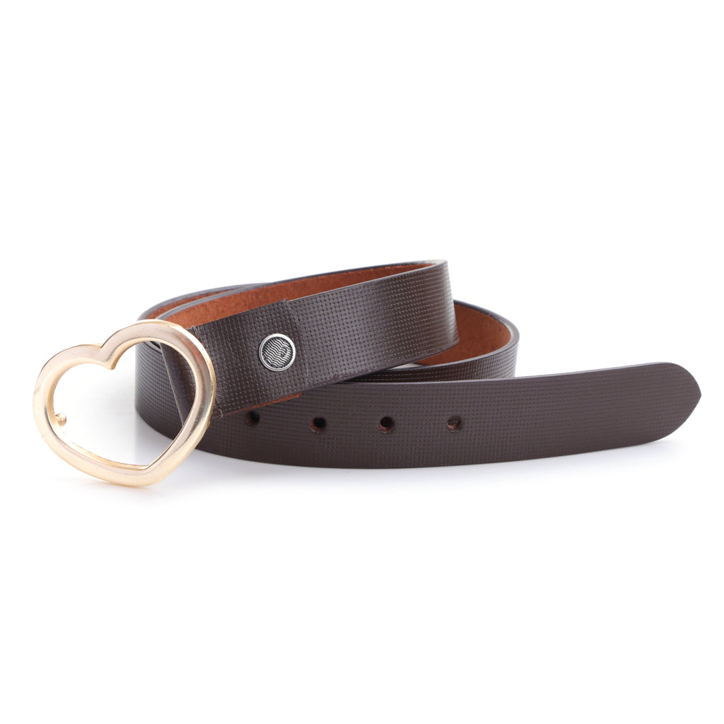Amour Espresso | Gold Heart Buckle Leather Belt