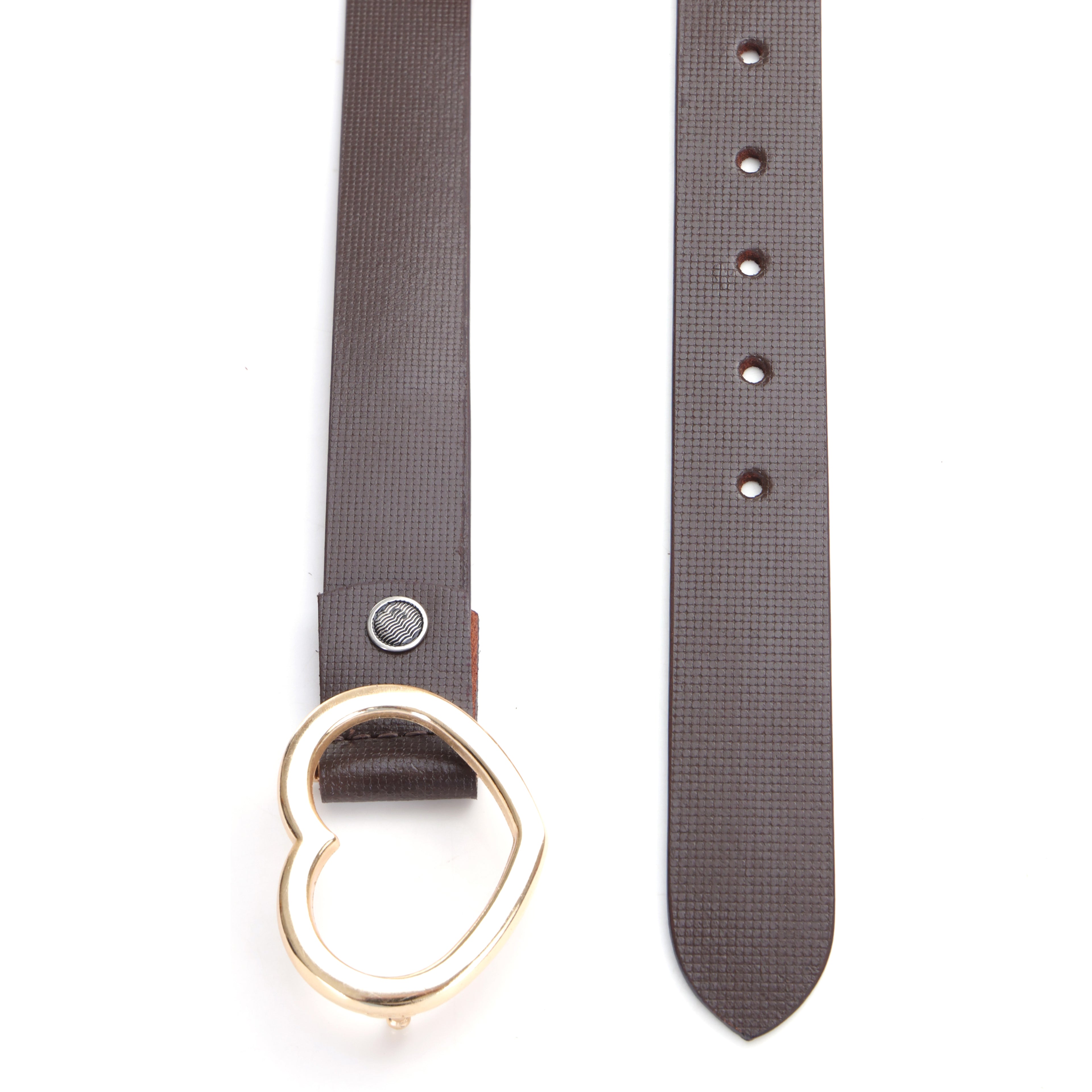 Amour Espresso | Gold Heart Buckle Leather Belt