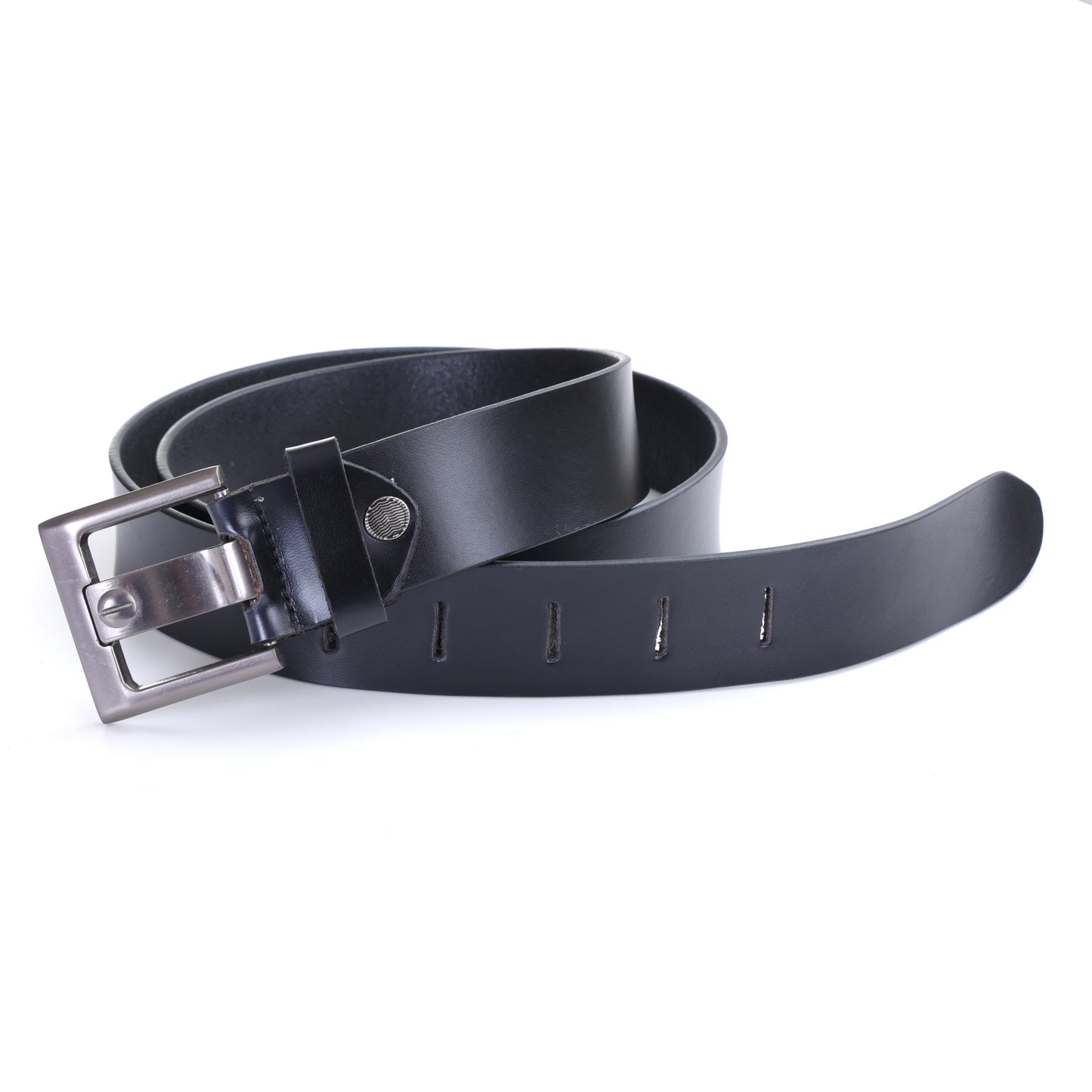 Onyx Noir | Genuine Leather Belt | Brushed Steel Monolithic Pin Buckle