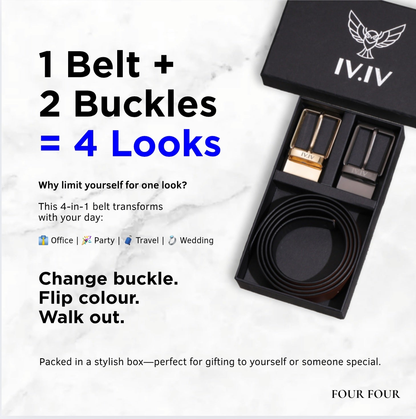 Versa - Quad | Reversible Vegan Leather Strap | Interchangeable Pin Buckles