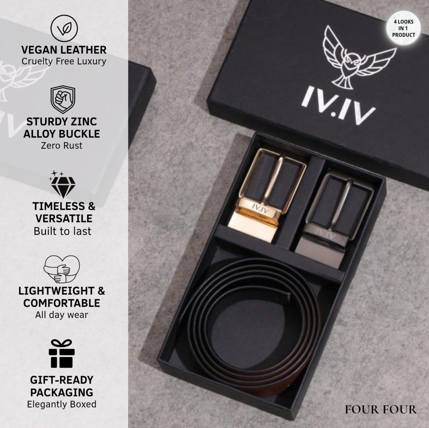 Versa - Quad | Reversible Vegan Leather Strap | Interchangeable Pin Buckles