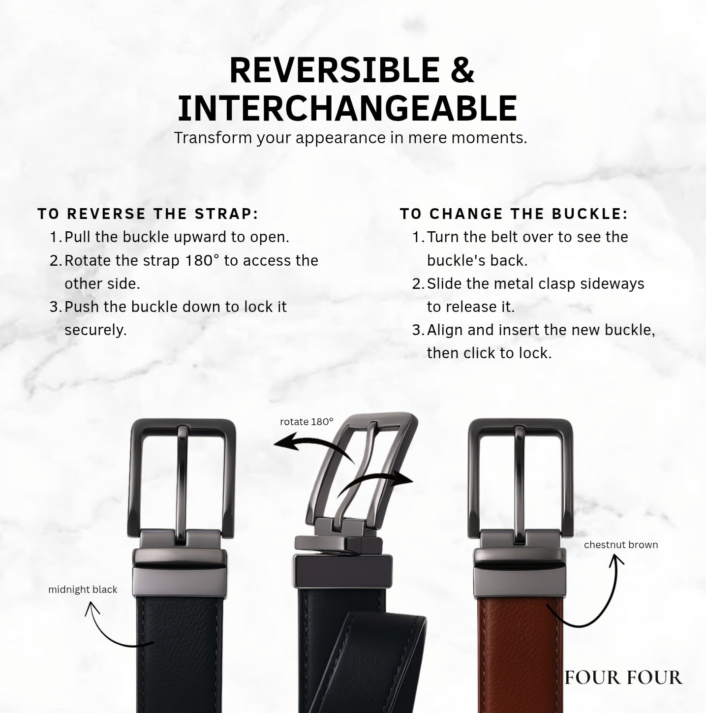 Versa - Quad | Reversible Genuine Leather Strap | Interchangeable Pin Buckles
